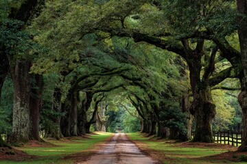 Fototapeta premium Scenic Avenue in Aiken: Verdant Tree-Lined Pathway Embracing Nature's Beauty