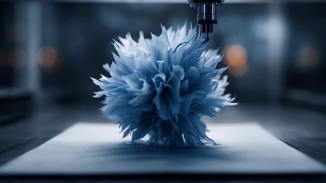AI-powered machine creating a complex, organic-like shape, representing innovation and advanced manufacturing