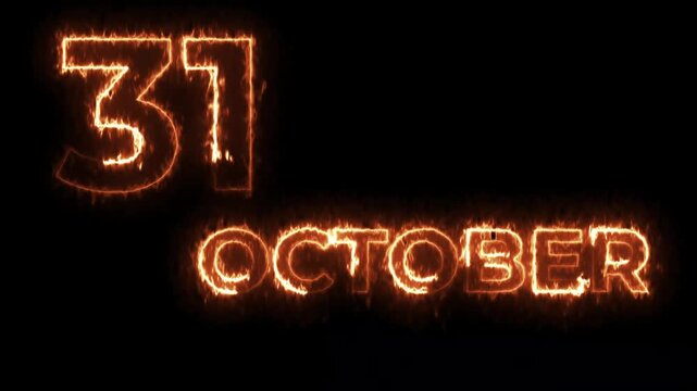 Fire And Smoke Flying 31 October Text Animation For Halloween 4K UHD Video.