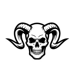 Skull with horns isolated on transparent background, a symbol of evil and darkness halloween clipart