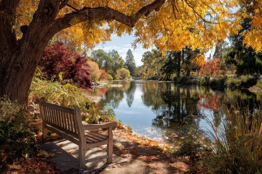 Autumn Splendor at UC Davis Arboretum: A Bright Palette of Yellow and Red Reflecting on the Lake