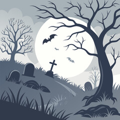 Spooky Halloween Graveyard Illustration