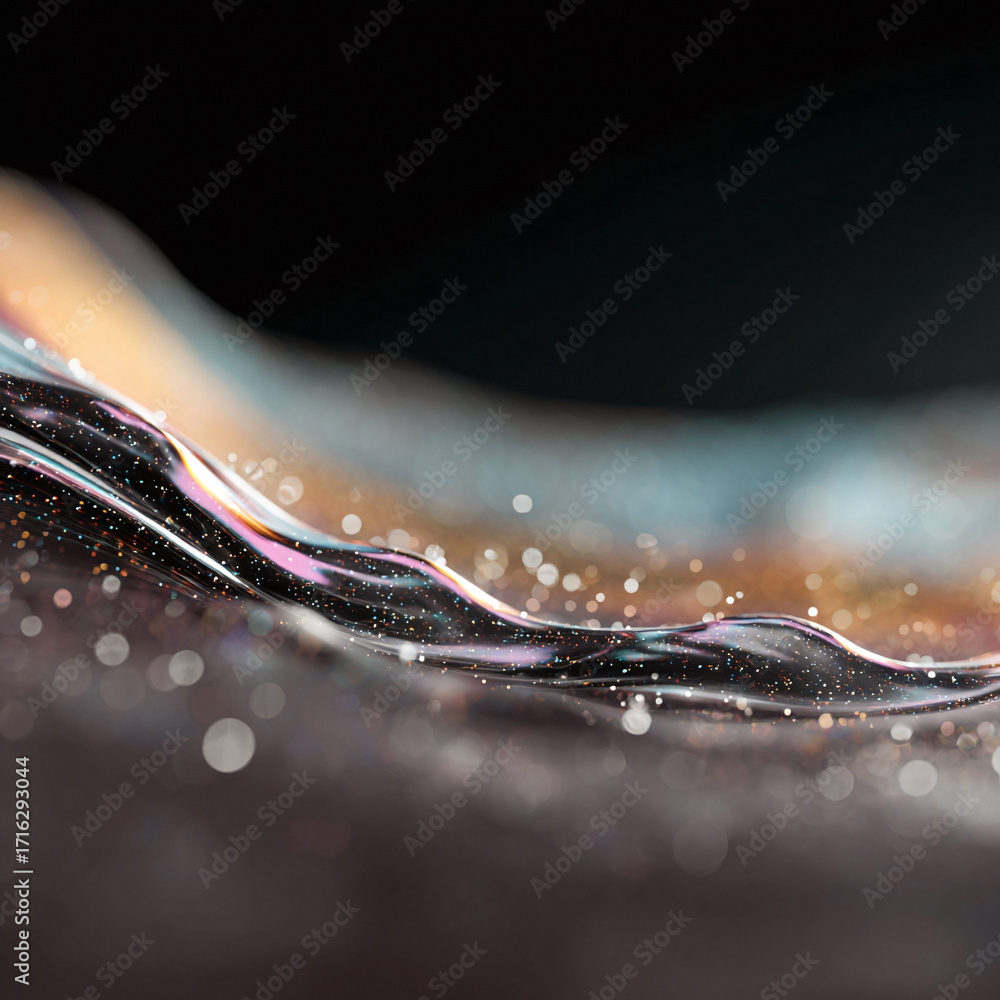 Poster abstract macro shot with elegant waves, bokeh, and iridescent light. modern, stylish design for tech