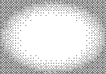 Pixelated bitmap gradient texture border frame isolated on transparent background with copy space. Retro pixel art, black dither pattern, 8 bit background. Vector illustration