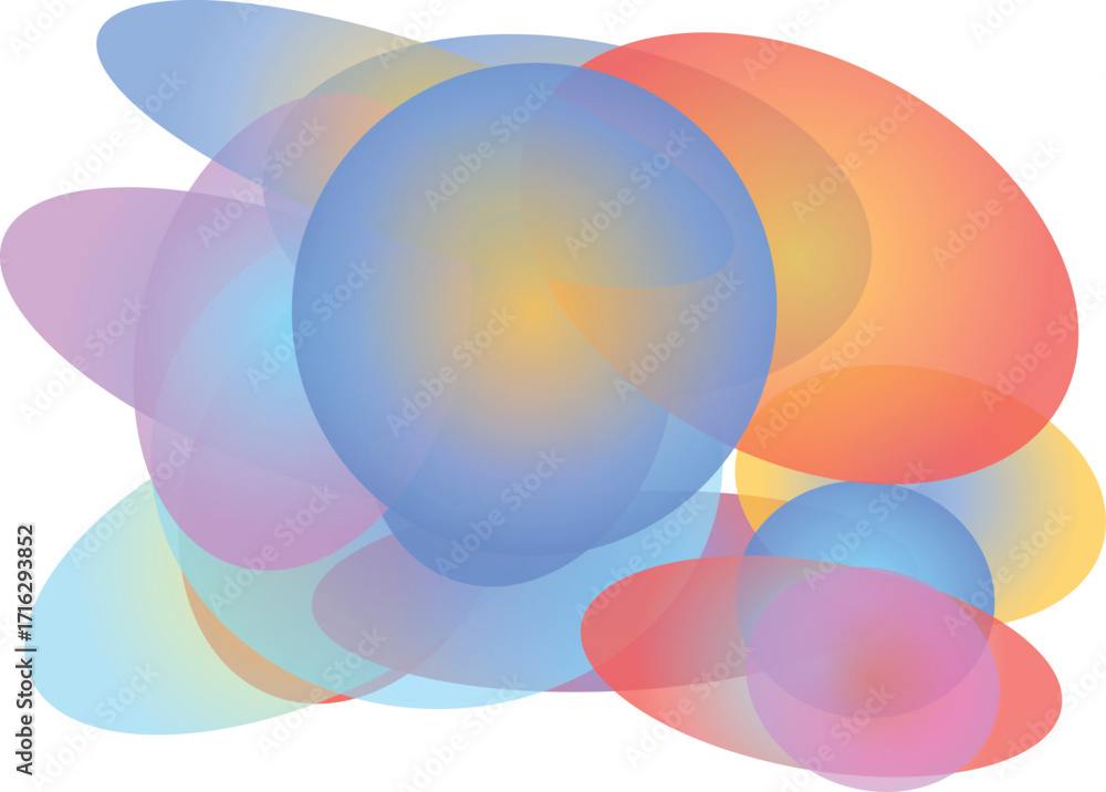 Poster abstract composition of colorful overlapping ovals and a sphere