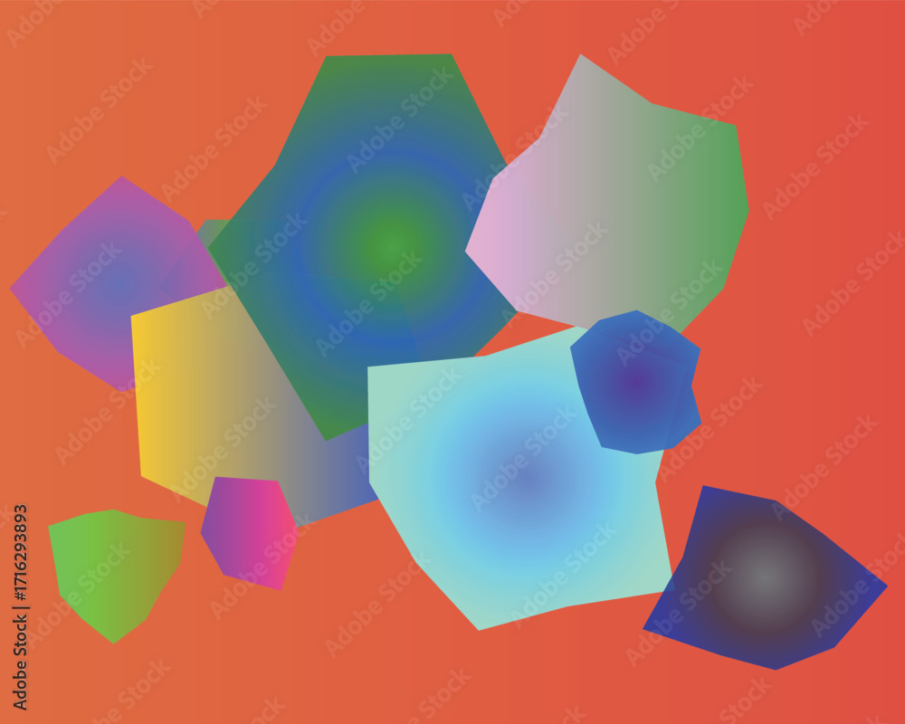 Poster abstract colorful shapes with gradient fill on orange background