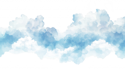 A serene and calming watercolor illustration of fluffy clouds in various shades of blue and white. creating a tranquil atmosphere. ideal for backgrounds in design projects or relaxation themes