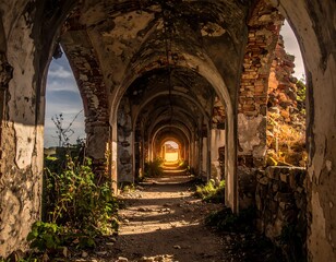 Naklejka premium Sunlit ruin hallway