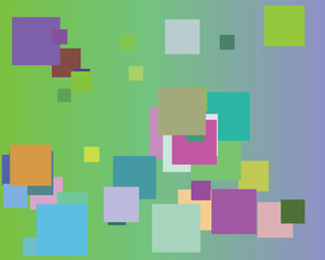 Scattered colorful squares on a green and blue gradient background