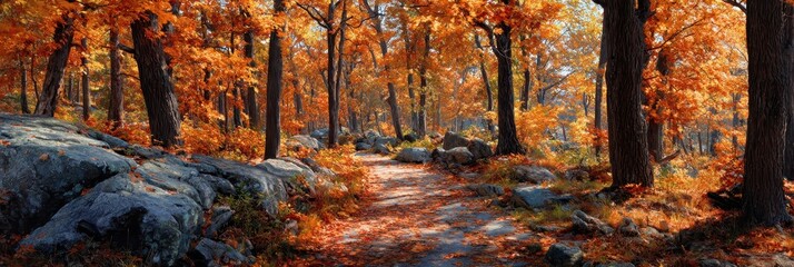 Autumn Bliss: Harriman State Park in Orange Hues near New York City, Embracing the Beauty of Fall Leaves and Timberland