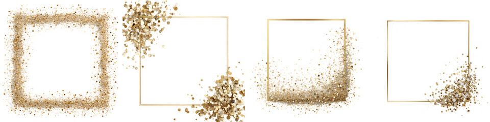 Gold Glitter Frame Set on White Background