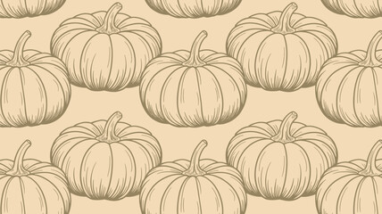 A seamless pattern featuring sketched pumpkins on a beige background creating a fall aesthetic look