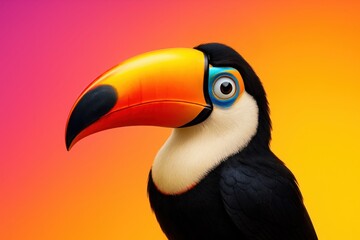 Fototapeta premium Colorful toucan with giant beak on vibrant background perfect for tropical themes summer branding and exotic content