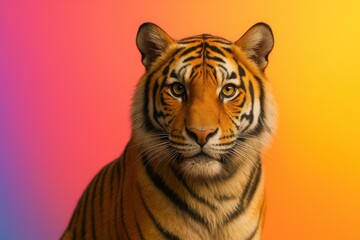 Obraz premium Intense tiger gaze on colorful background perfect for strength concepts wildlife campaigns and bold branding