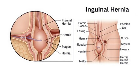 Illustration of an inguinal hernia medical condition diagram