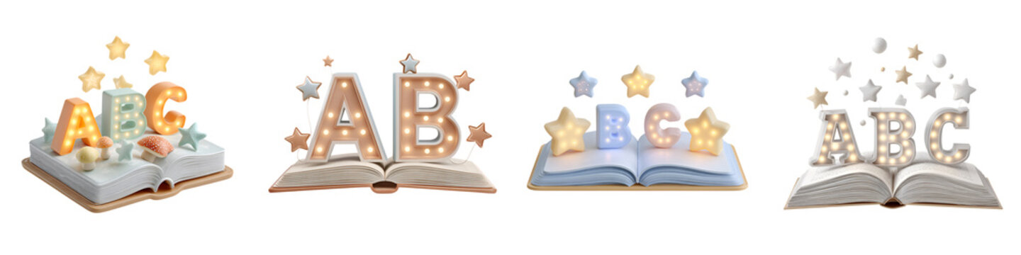 Open Books with Alphabet Lights and Stars
