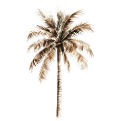 A tall. elegant palm tree stands gracefully against a minimalist white background. evoking a sense of tranquility and tropical vibes. ideal for nature-themed designs and relaxation imagery