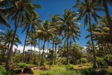 Fototapeta premium Lush Coconut Grove: A Tropical Paradise at the Historic Plantation in Kapaa, Kauai, Hawaii