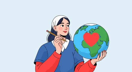 Fototapeta premium World Heart Day Woman Holding Earth Globe with Heart - Awareness for Global Love