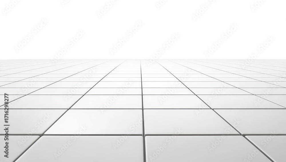 Poster a seamless. reflective tiled floor extending into the horizon under soft lighting. creating a minima