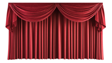 A rich. red velvet curtain drapes elegantly. creating an inviting atmosphere for a theatrical performance. with subtle shadows enhancing the texture and depth of the fabric