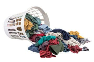 Laundry basket tipped over with soiled garments chaos