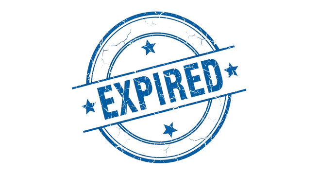 Vintage blue circle stamp with 'EXPIRED' text, signifying an outdated or no longer valid status mark