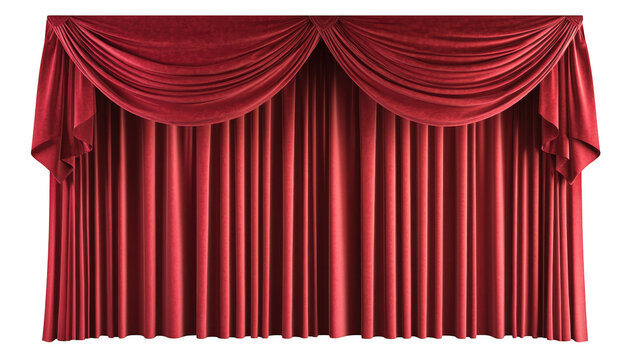 A rich. red velvet curtain drapes elegantly. creating an inviting atmosphere for a theatrical performance. with subtle shadows enhancing the texture and depth of the fabric
