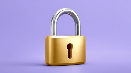 Fototapeta premium A shiny golden padlock sits against a purple background, symbolizing security and protection.
