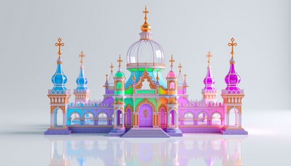 Colorful fantasy castle model digital art 3d rendering vibrant environment artistic viewpoint