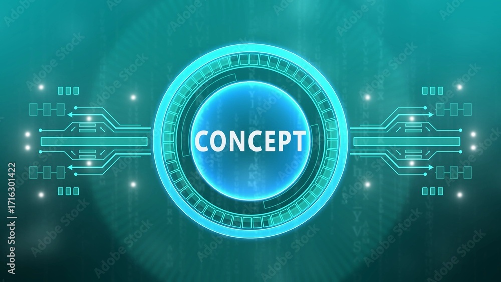 Aufkleber teal digital abstract background with circuit patterns and the word concept in a central glowing cir
