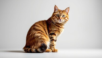 Playful domestic cat poses gracefully studio setting portrait soft lighting animal behavior