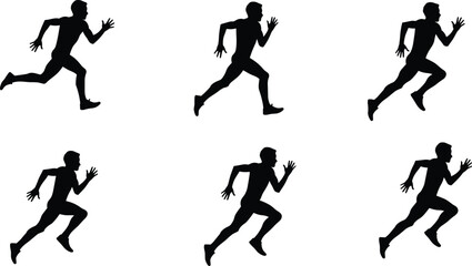 Silhouette of man running fast, athlete sprinting, jogging exercise, sports training, fitness activity, marathon race, workout, health, energy, movement
