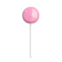 A pink lollipop with a glossy finish. positioned upright against a clean white background. ideal for candy promotions. dessert recipes. or childrens party themes
