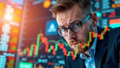 Financial analyst monitoring stock trends office professional photo urban environment close-up view investment strategies