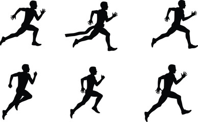 Silhouette of man sprinting fast, athlete running race, fitness training, sports activity, marathon competition, workout exercise, health, energy, movement, action