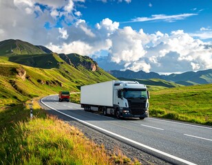 Truck driving on scenic mountain road