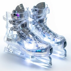 Futuristic transparent ice skates with illuminated bases and internal details, shown on a white background