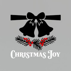 Fototapeta premium Christmas-themed illustration featuring bells, a bow, and festive foliage.
