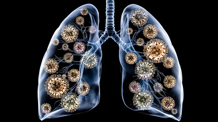 Fototapeta premium A digitally rendered image of human lungs, showcasing intricate details of alveoli and microorganisms