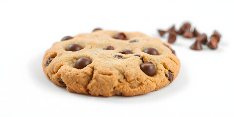 Delicious Chocolate Chip Cookie Close Up on White Background Ready to Eat Food Photography