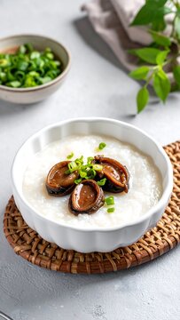 A bowl of rice porridge with seafood