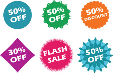 Colorful Discount Labels Vector – Promotional Stickers for Flash Sale and Percentage Offers