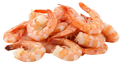 Delicious cooked shrimp piled on a white background for seafood cuisine and culinary inspiration