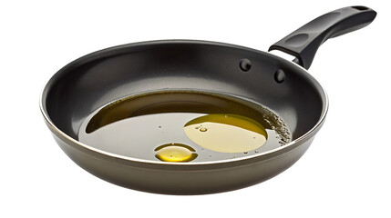 Cooking olive oil in frying pan for healthy recipes and delicious home-cooked meal preparations