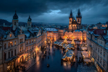 Fototapeta premium Czech Republic, Prague, Christmas market at night