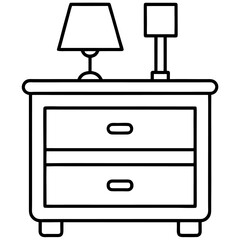 Nightstand Icon with Lamp and Drawers