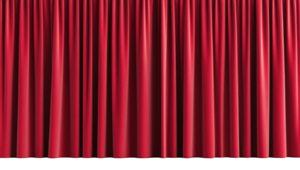 A red stage curtain elegantly draped. ready for a theatrical performance. with soft lighting illuminating the folds. creating a dramatic backdrop for an upcoming show