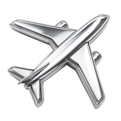 Glossy 3D Silver Airplane Icon Isolated on White Background for Graphic Design and Digital Media Use