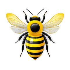 3D Glossy Bee Icon with Yellow and Black Colors Isolated on White Background